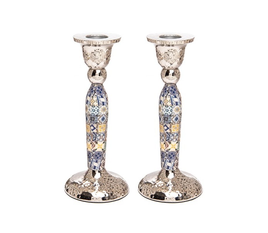 Hammered Stainless Steel Colorful Geometric Design Metal Candlesticks - Yair Emanuel