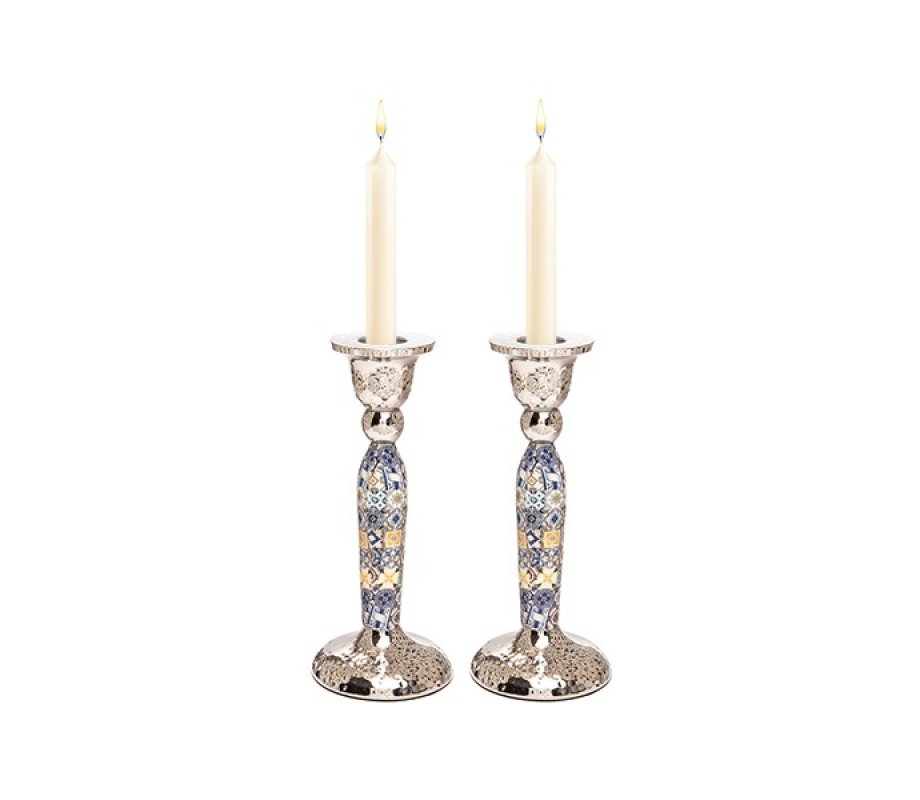 Hammered Stainless Steel Colorful Geometric Design Metal Candlesticks - Yair Emanuel
