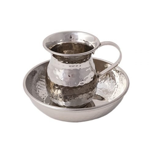 Hammered Stainless Steel Two Piece Mayim Achronim Set - Yair Emanuel