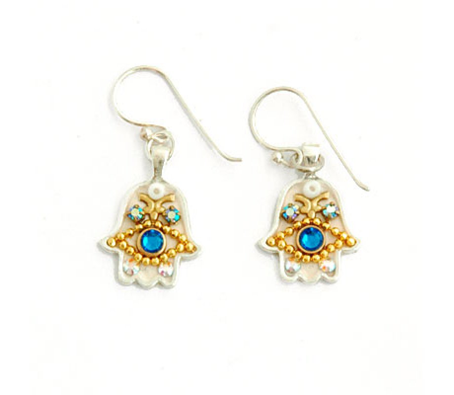 Hamsa Blue Stone Earrings by Ester Shahaf