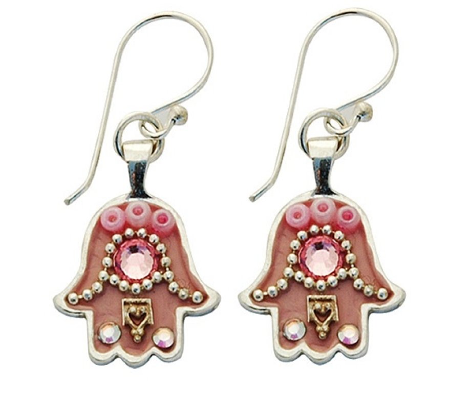 Hamsa Earrings in Pink by Ester Shahaf