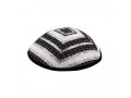 Hand Embroidered Silk-Cotton Tallit Set with Black Stripes and Blessing on Atara
