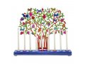 Hand Painted Chanukah Menorah, Colorful Pomegranate Tree and Birds - Yair Emanuel