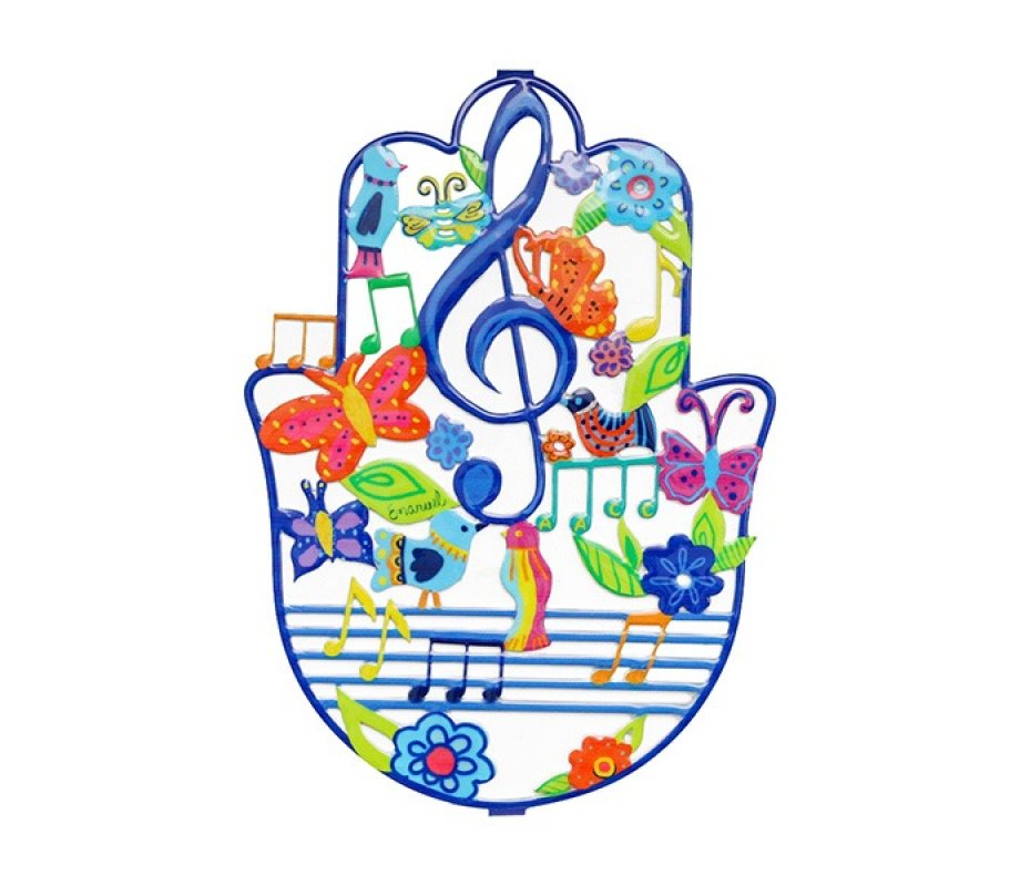 Hand Painted Large Hamsa Wall Decoration, Musical Notes - Yair Emanuel