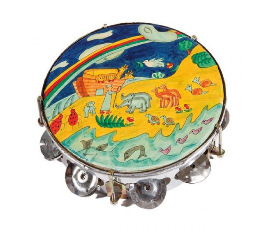 Hand Painted Leather Tambourine, Noahs Ark - Yair Emanuel