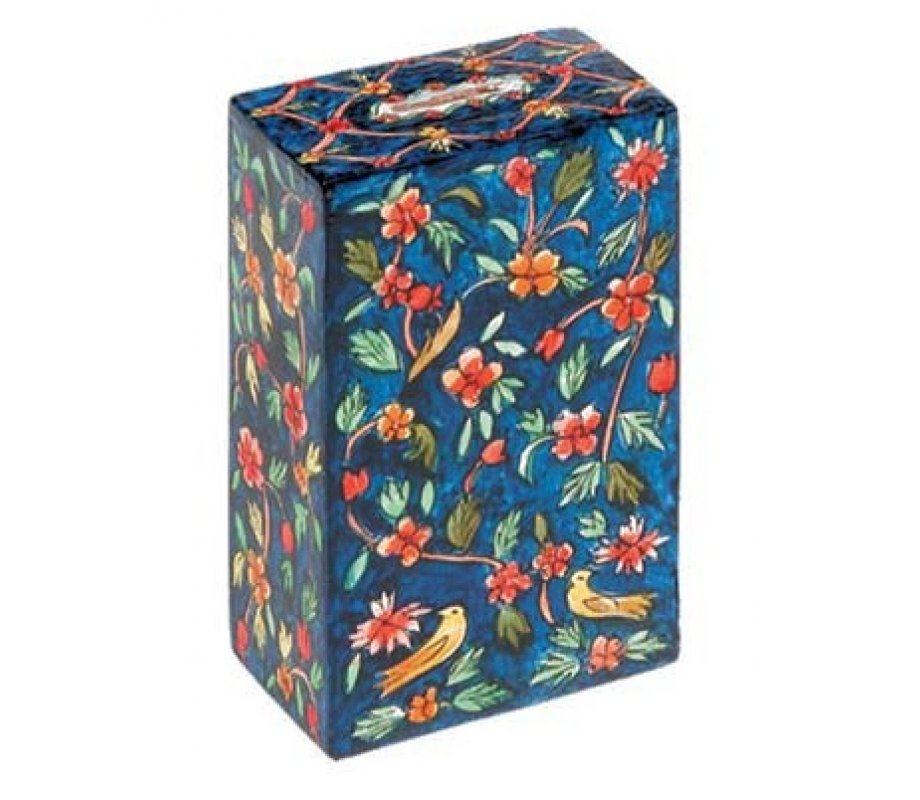 Hand Painted Rectangle Tzedakah Charity Box Blue Oriental - Yair Emanuel