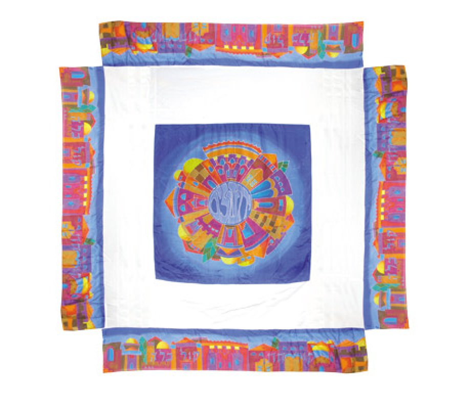 Hand Painted Silk Wedding Canopy Chuppah, Jerusalem Scenes - Yair Emanuel