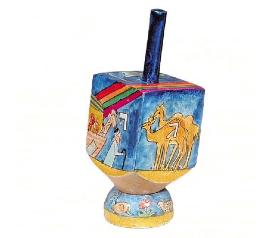 Hand Painted Wood Dreidel with Stand, Noahs Ark Small - Yair Emanuel