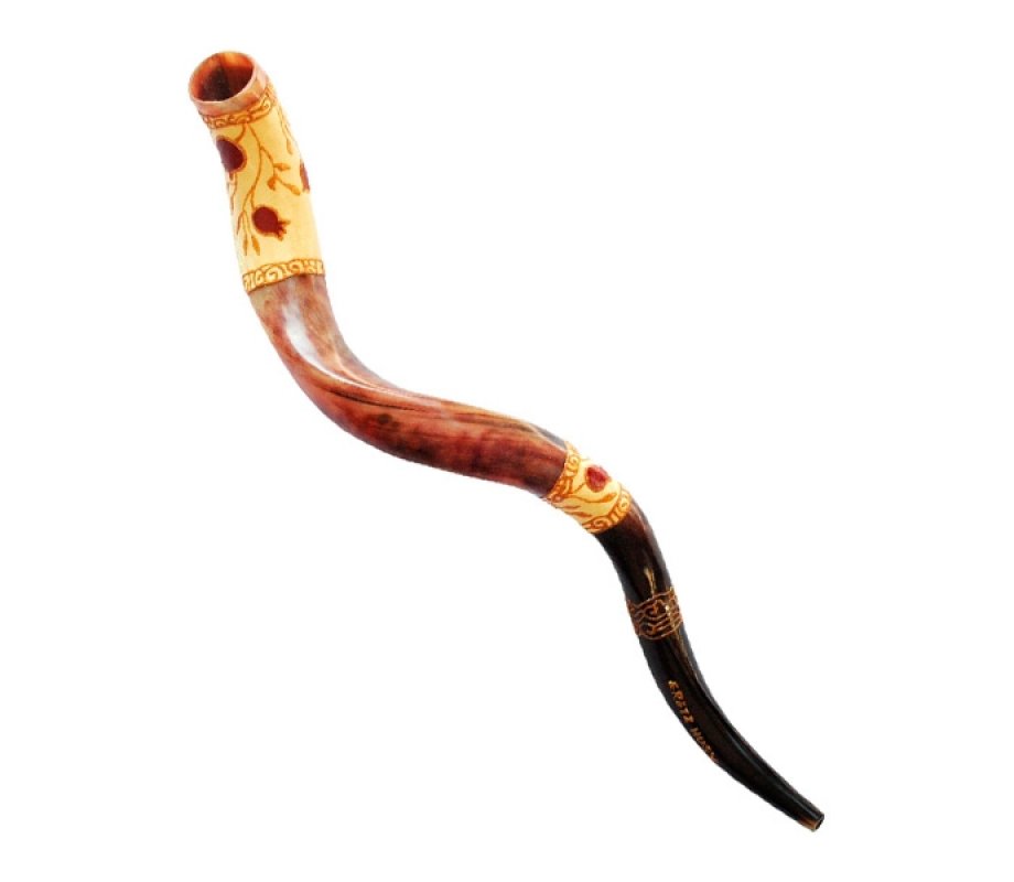 Hand Painted Yemenite Shofar - Pomegranate
