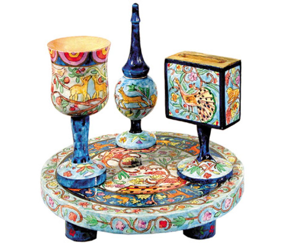 Hand-Painted 4-Piece Wood Havdalah Set, Oriental by Yair Emanuel