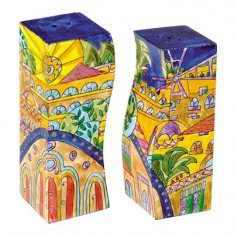 Hand-Painted Jerusalem Wood Fitted Salt & Pepper Shaker - Yair Emanuel