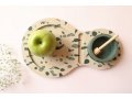 Handcrafted Apple Tray with Abstract Design and Green Honey Bowl - Graciela Noemi