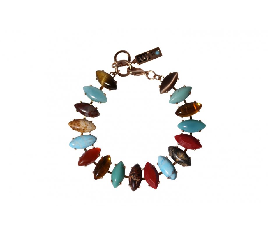 Handcrafted Bracelet, Colorful Marquise Semi-Precious Stones - Amaro