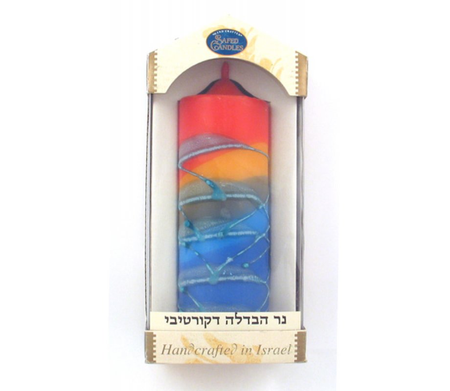 Handcrafted Decorative Pillar Havdalah Candle in Lively Colors