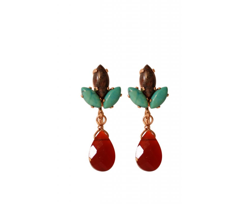 Handcrafted Drop Post Easrrings with Semi-Precious Gems, Jade Red and Jasper - Amaro