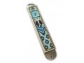 Handcrafted Pewter & Enamel Beaded Light blue Mezuzah Case, Love Birds - Iris Design