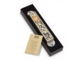 Handcrafted Pewter & Enamel Beaded Mezuzah Case, Florals on Black - Iris Design