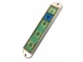 Handcrafted Pewter Enamel Beaded Mezuzah Case, Oriental Design - Iris Design