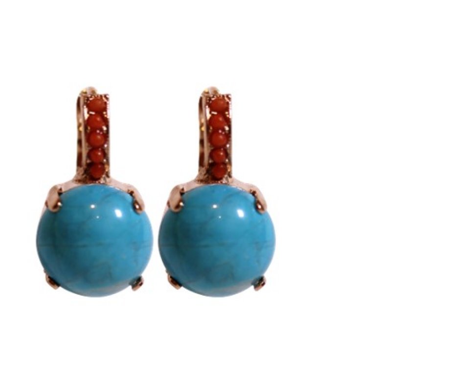Handcrafted Rose Gold Plate Turquoise Earrings with Semi-precious Gems - Amaro