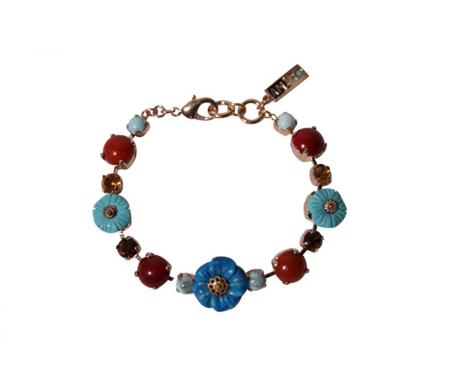 Handcrafted Rose Gold Plated Bracelet with Semi-Precious Gems, Flowers - Amaro