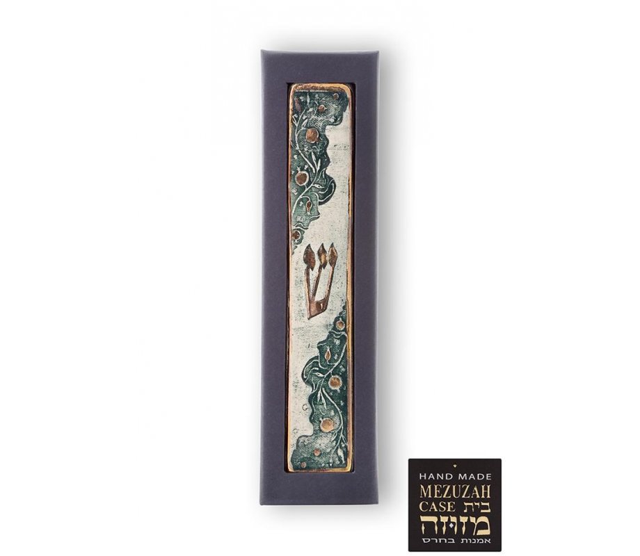 Handmade Ceramic Mezuzah Case, Pomegranate Design - Art in Clay