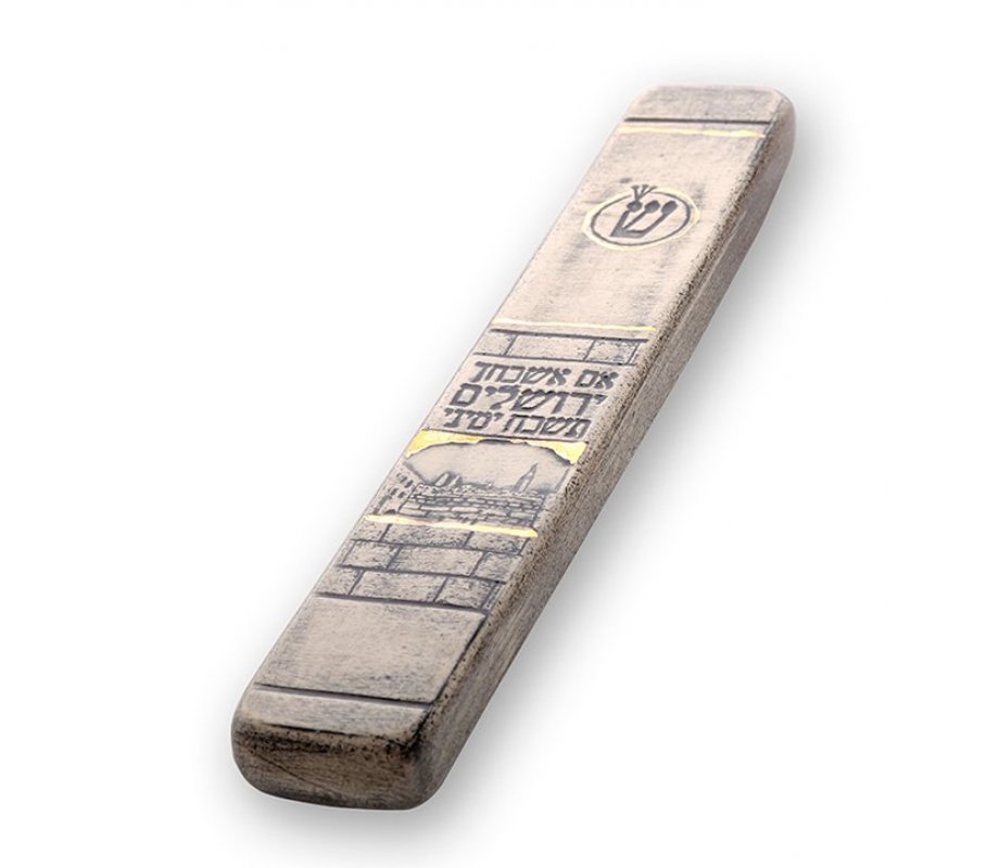 Handmade Ceramic Mezuzah Case with The Wall, Jerusalem and Psalm Words - Art in Clay