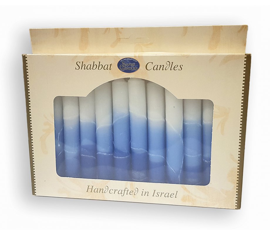 Handmade Decorative Galilee Shabbat Candles - Shades of Blue and White with Streaks