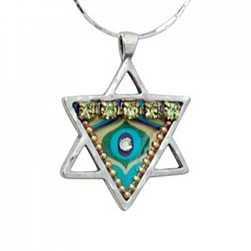 Handmade Sterling Silver Beaded Star of David Pendant Necklace - Iris Design