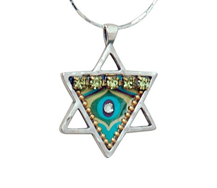Handmade Sterling Silver Beaded Star of David Pendant Necklace - Iris Design