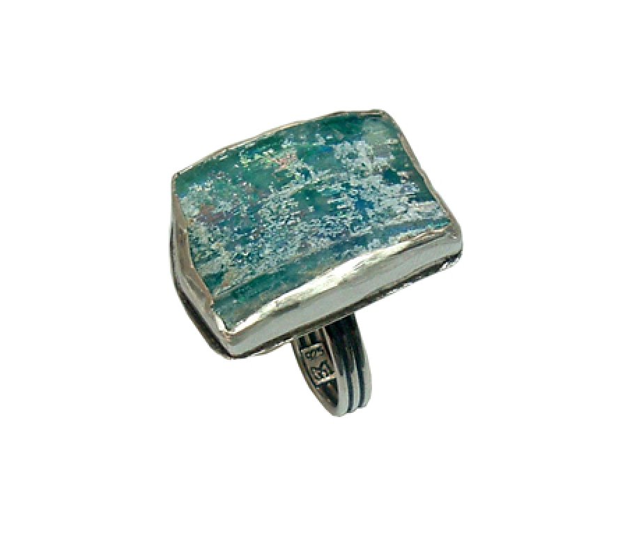 Handmade Sterling Silver Ring with Roman Glass, Adjustable Band – Michal Kirat