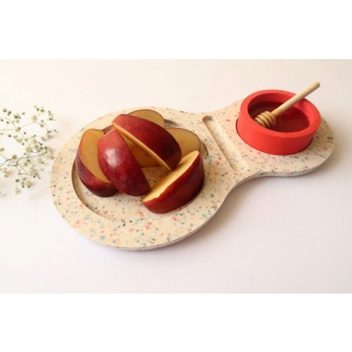 Handmade Terrazzo Design Apple Tray and Red Honey Bowl - Graciela Noemi