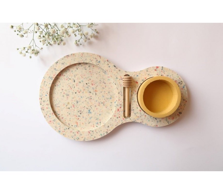 Handmade Terrazzo Design Apple Tray and Yellow Honey Bowl - Graciela Noemi