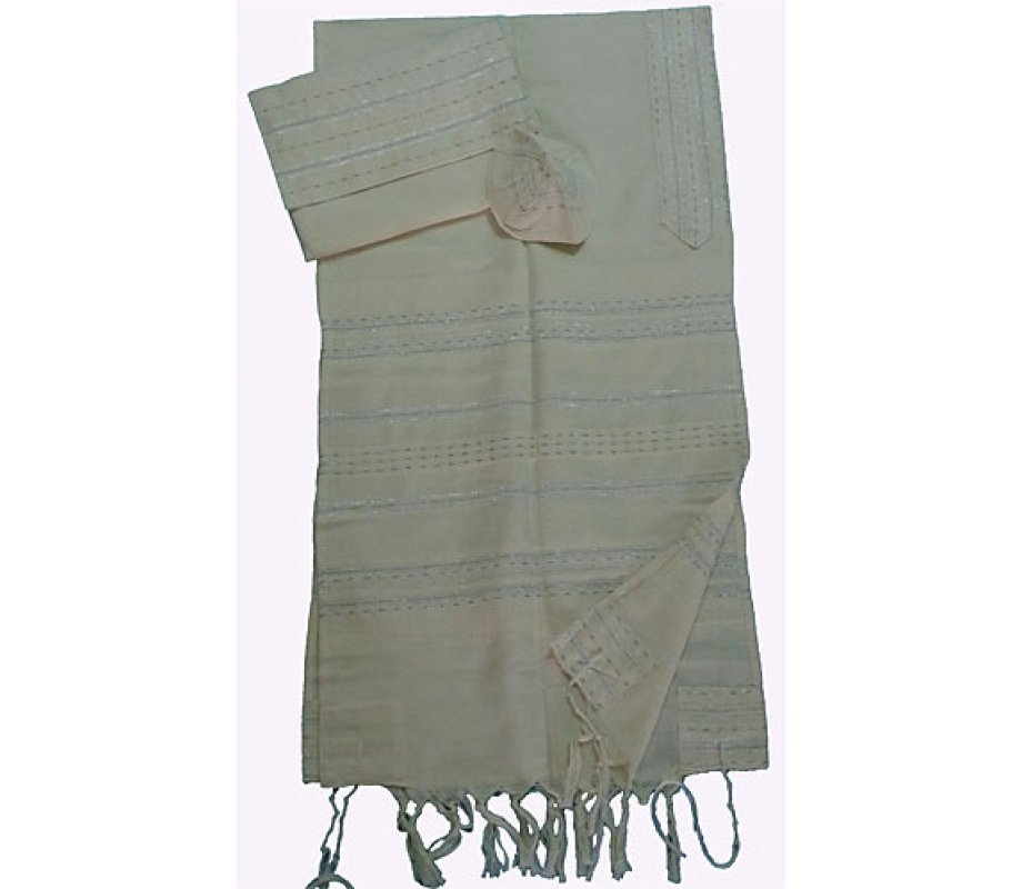 Handwoven Off-white Cotton Prayer Shawl Tallit Set Silver Stripes – Gabrieli