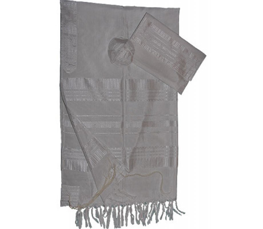 Handwoven White Silk Tallit Set with White Stripes - Gabrieli