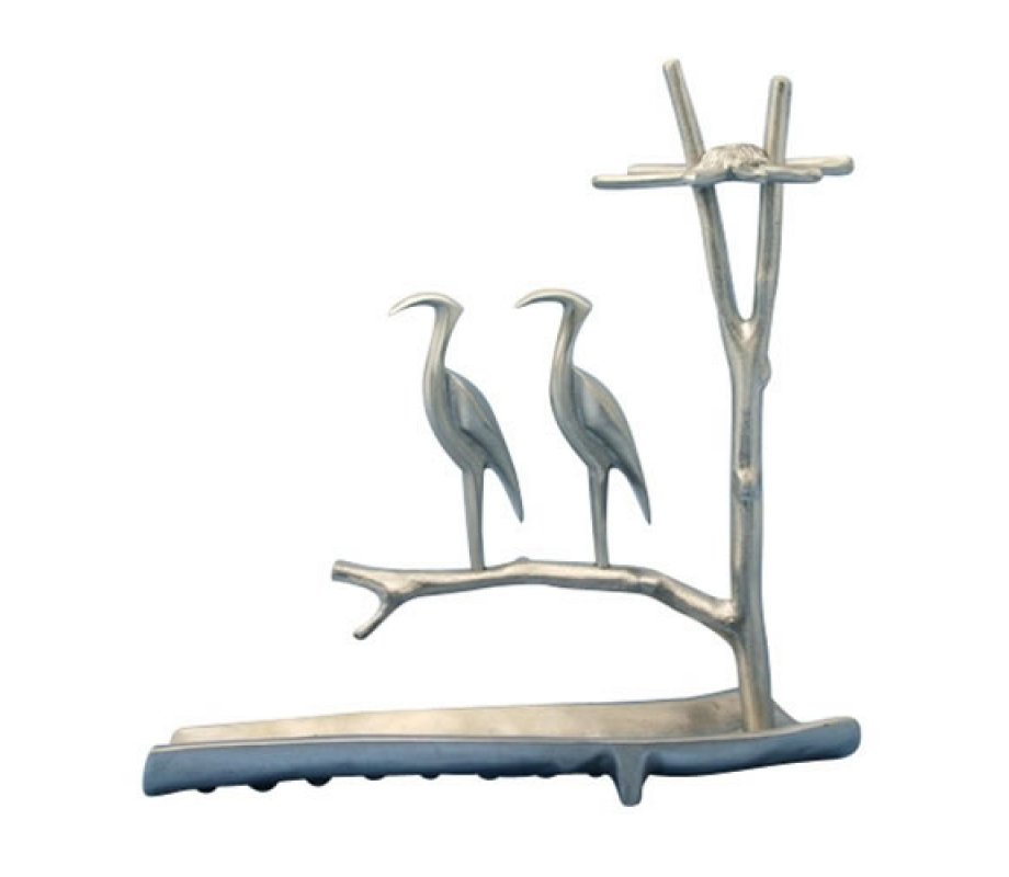 Hanukkah Menorah Herons on Tree with Waterway, Aluminum - Shraga Landesman