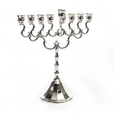 Hanukkah Menorah, Lacquered Silver Plat with Contemporary Style