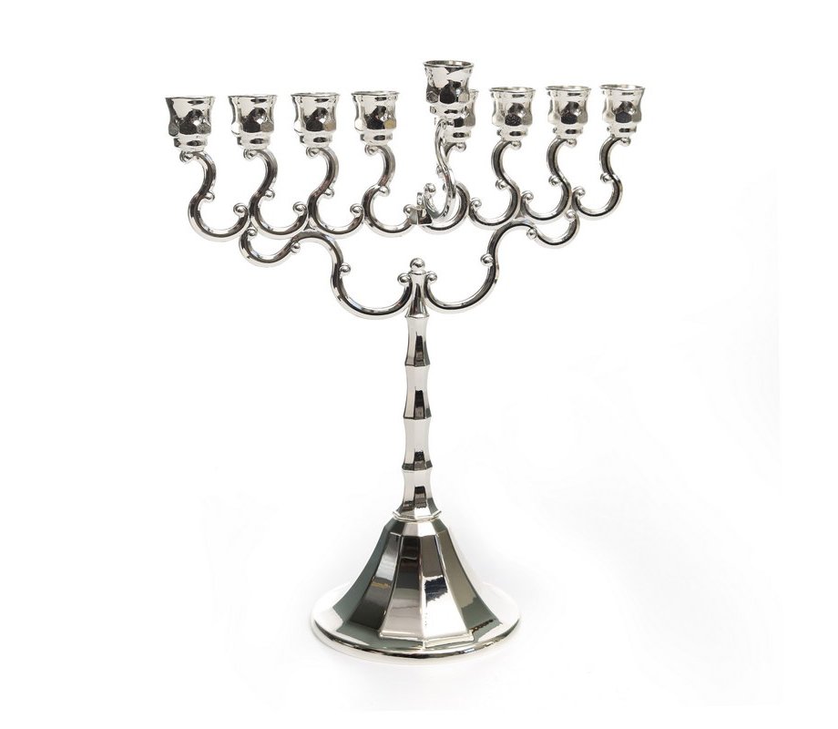 Hanukkah Menorah, Lacquered Silver Plat with Contemporary Style