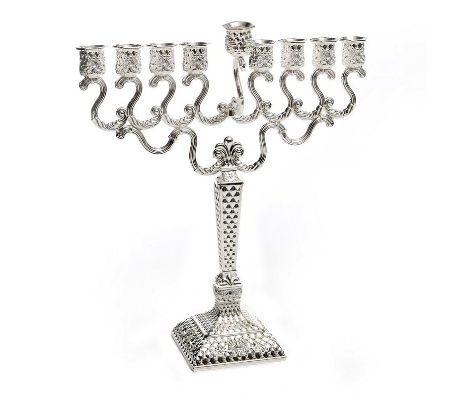 Hanukkah Menorah, Silver Plated with Diamond Design