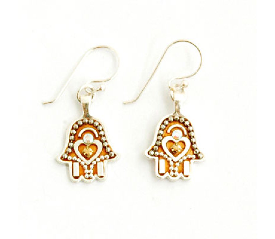 Heart Beadwork Hamsa Earrings - Ester Shahaf