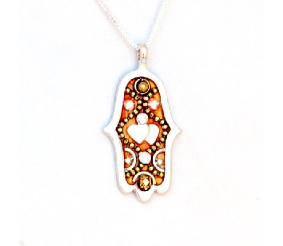 Heart Hamsa Necklace in Autumn Tones - Shahaf