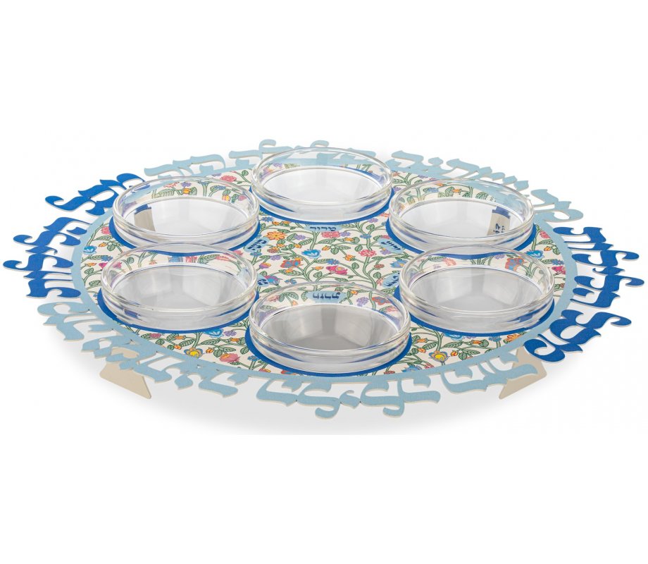 Indian Flowers Seder Plate with Glass Bowls - Dorit Judaica