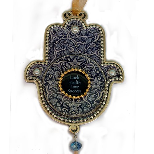 Iris Design, English Blessings Hamsa Wall Plaque - Deep Blue