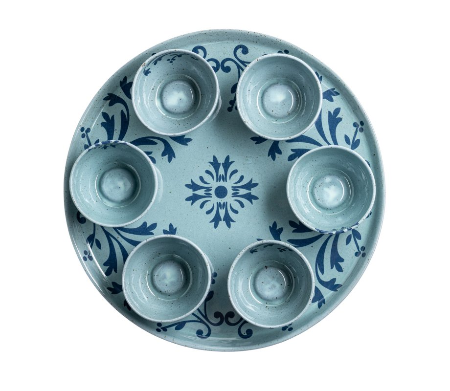 Israel Museum Blue Flower Passover Seder Plate with Matching Dishes