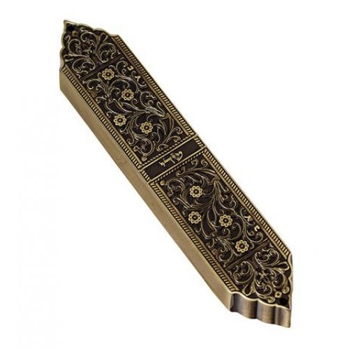 Israel Museum Brass Finish Artistic Mezuzah Case - Israel Museum Marrakesh Menorah Design