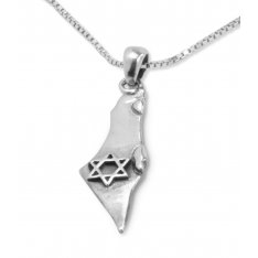 Israel Pendant Necklace, 925 Sterling Silver - Map of Israel with Star of David