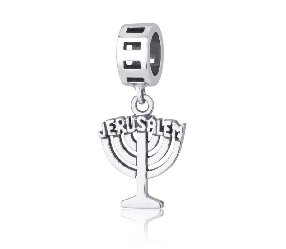 Jerusalem Menorah Charm in Silver