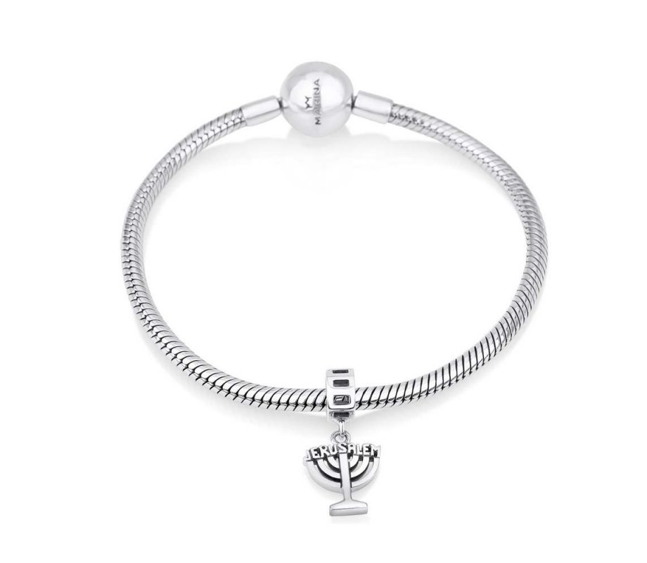 Jerusalem Menorah Charm in Silver