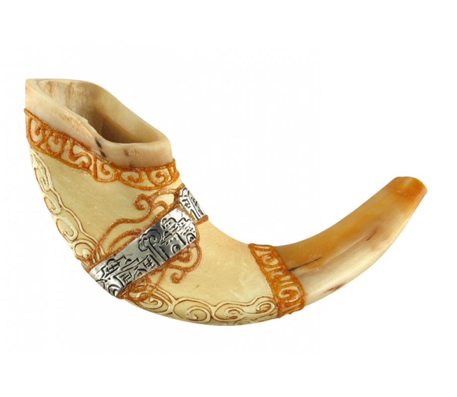 Jerusalem Painted Ram's Horn Shofar - Light