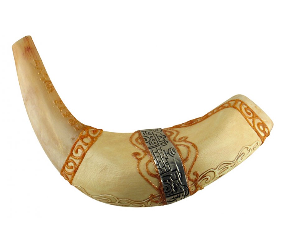 Jerusalem Painted Ram's Horn Shofar - Light