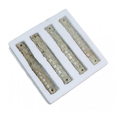 Jerusalem Stone Round Mezuzah Case, Set of Four with Western Wall - 5.9